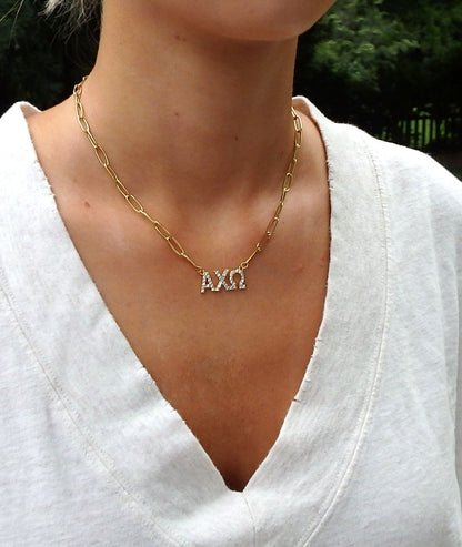 Alpha Chi Omega Rhinestone Letters Necklace
