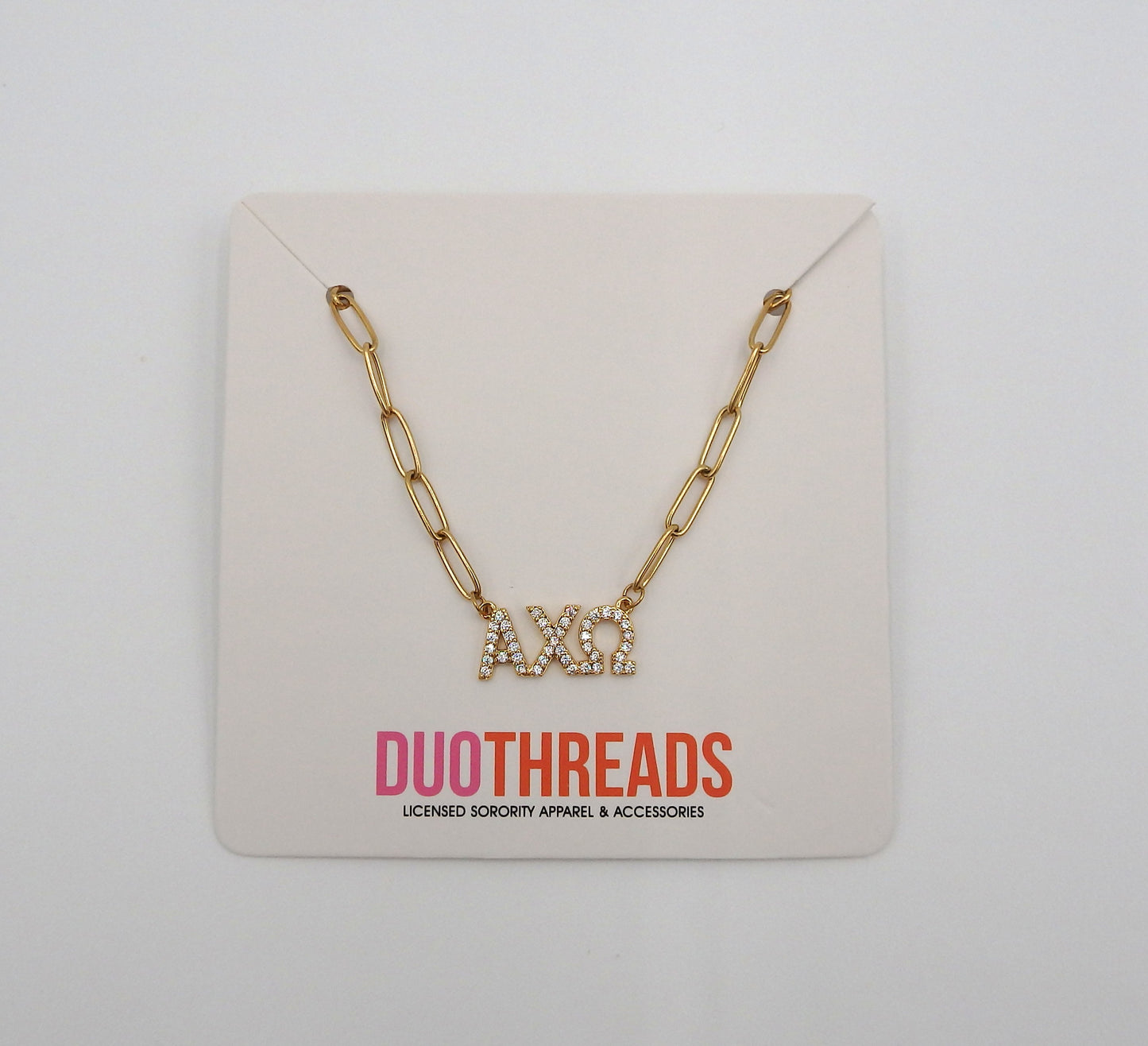 Alpha Chi Omega Rhinestone Letters Necklace