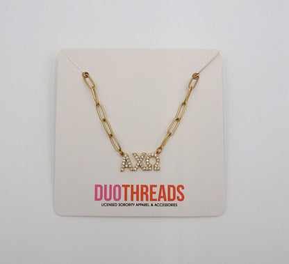 Alpha Chi Omega Rhinestone Letters Necklace