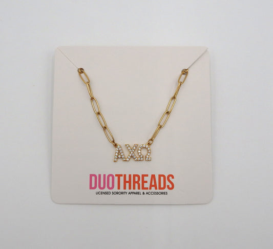 Alpha Chi Omega Rhinestone Letters Necklace