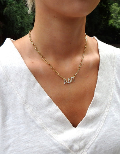 Alpha Delta Pi Rhinestone Letters Necklace