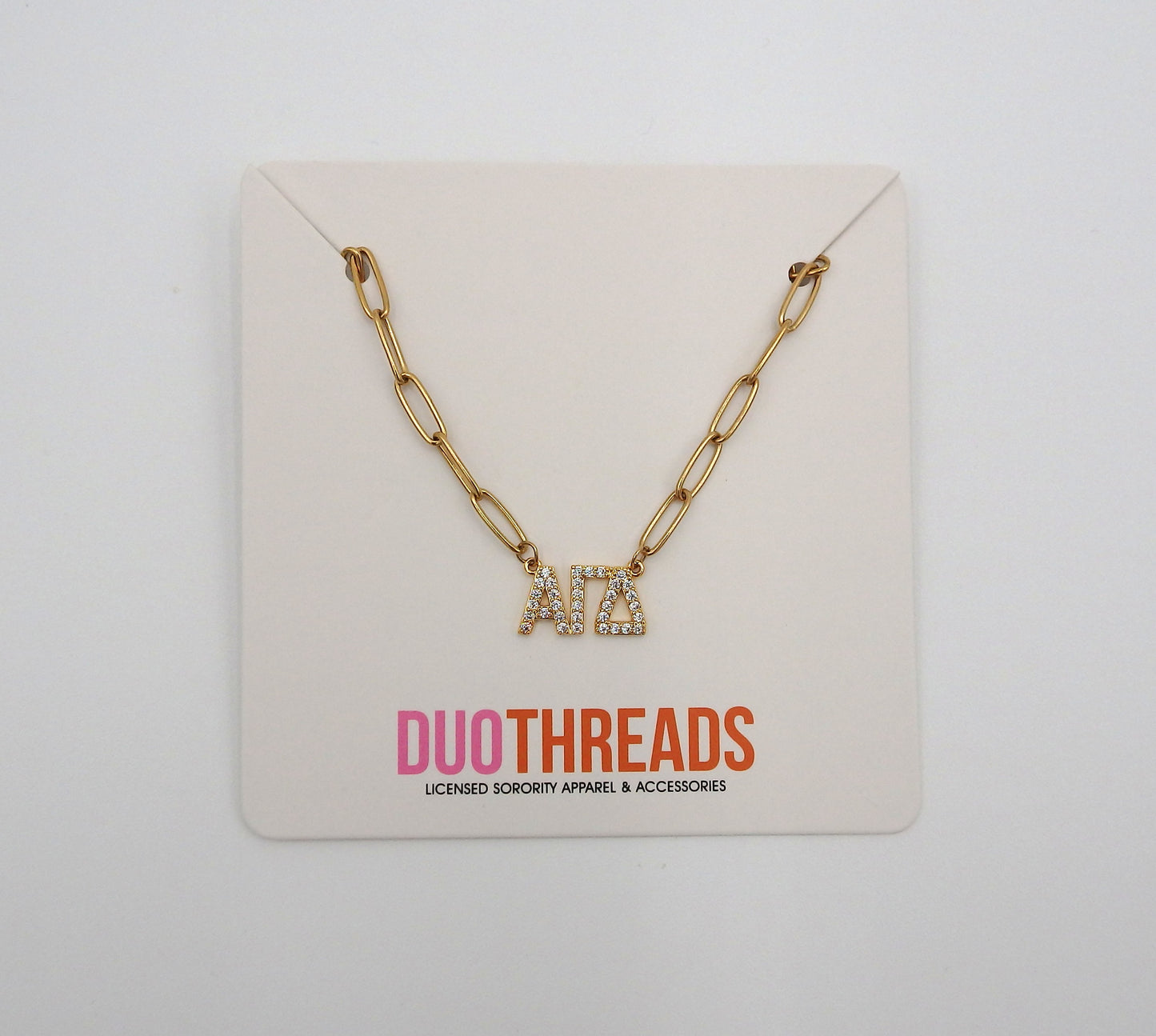 Alpha Gamma Delta Rhinestone Letters Necklace