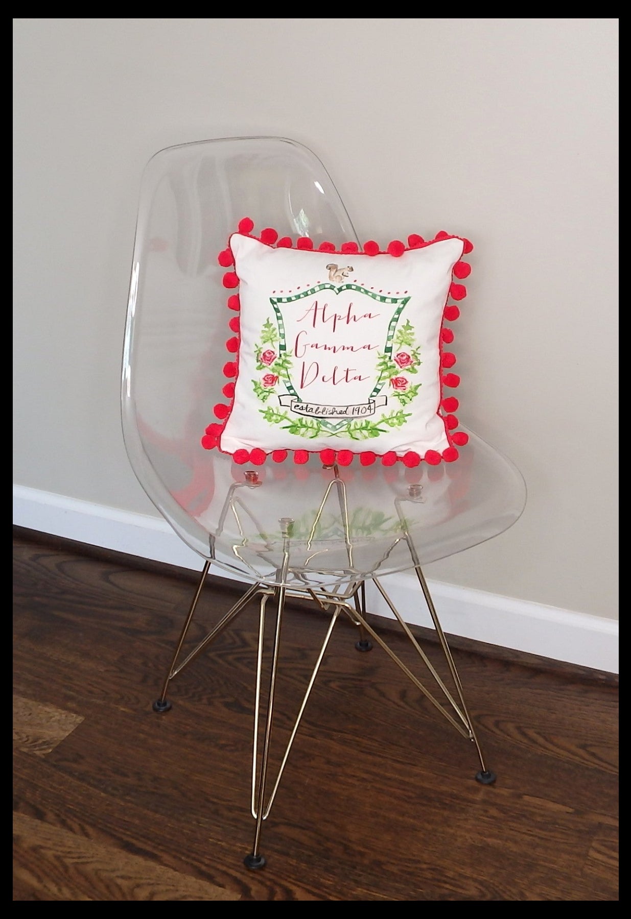 Alpha Gamma Delta Pom Pom Pillow