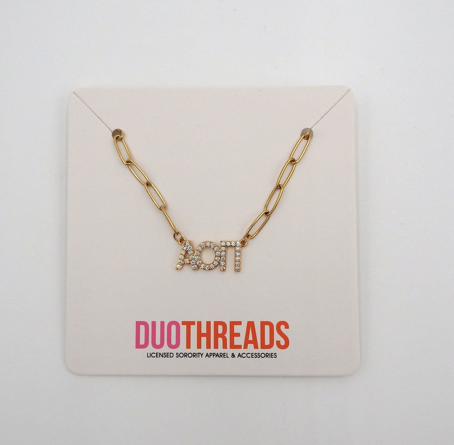 Alpha Omicron Pi Rhinestone Letters Necklace