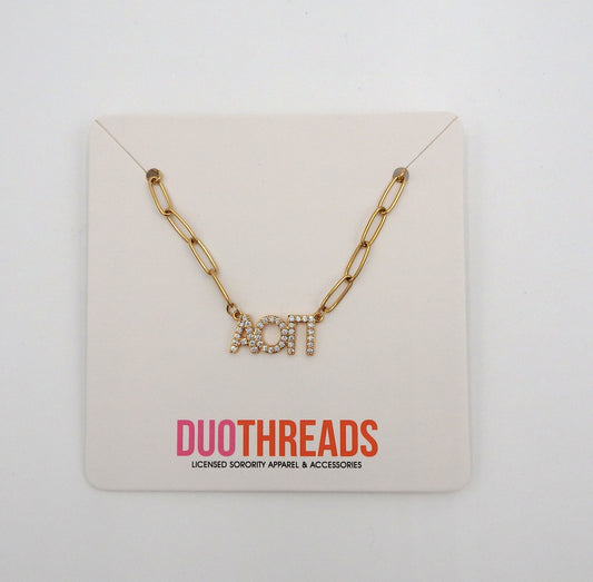 Alpha Omicron Pi Rhinestone Letters Necklace