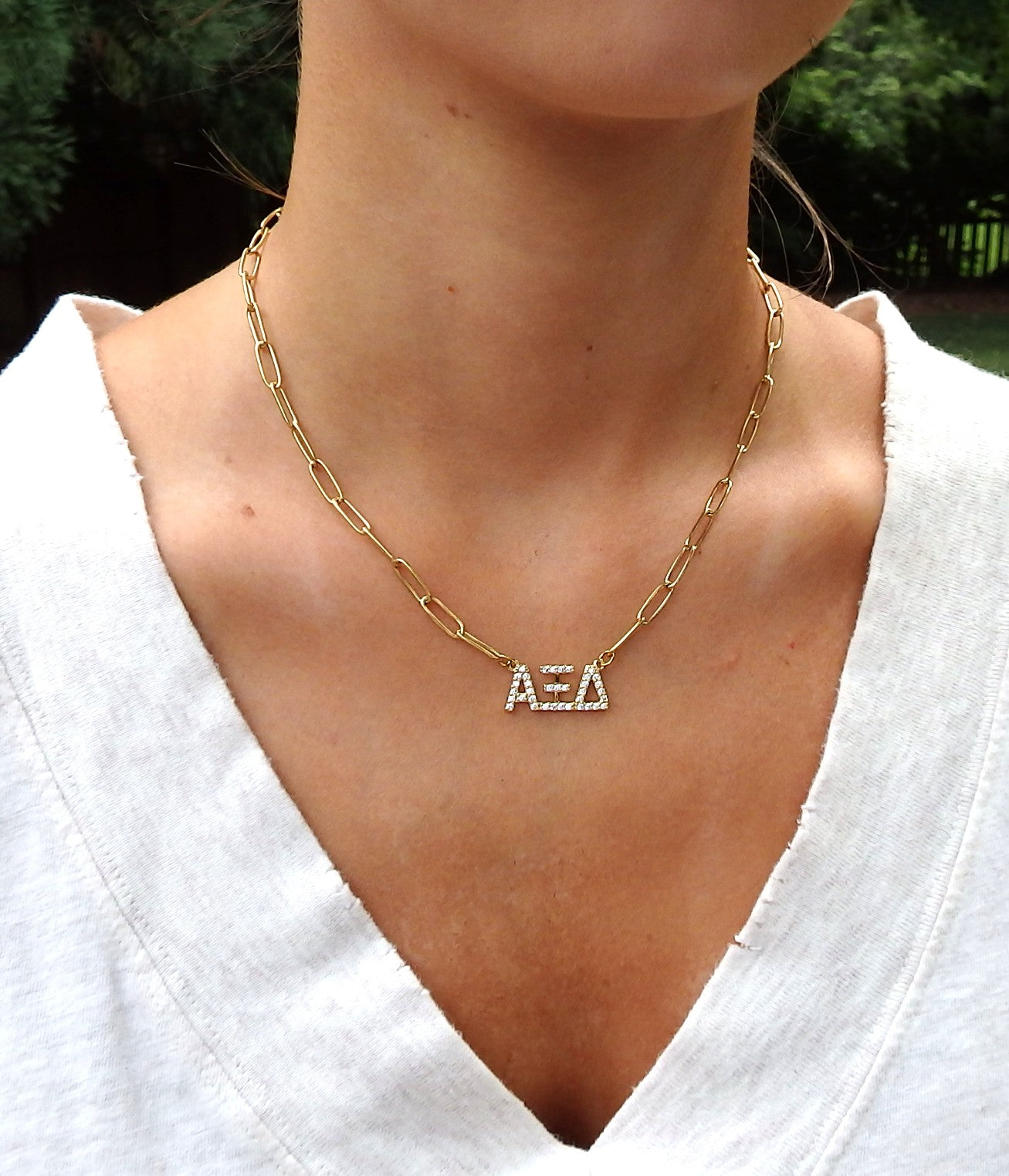 Alpha Xi Delta Rhinestone Letters Necklace