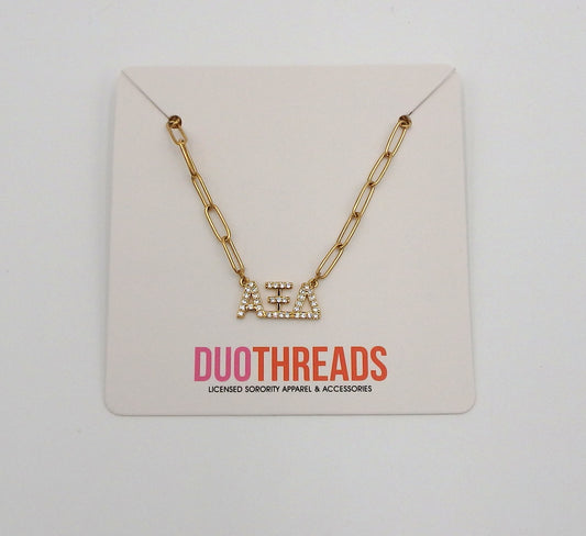 Alpha Xi Delta Rhinestone Letters Necklace