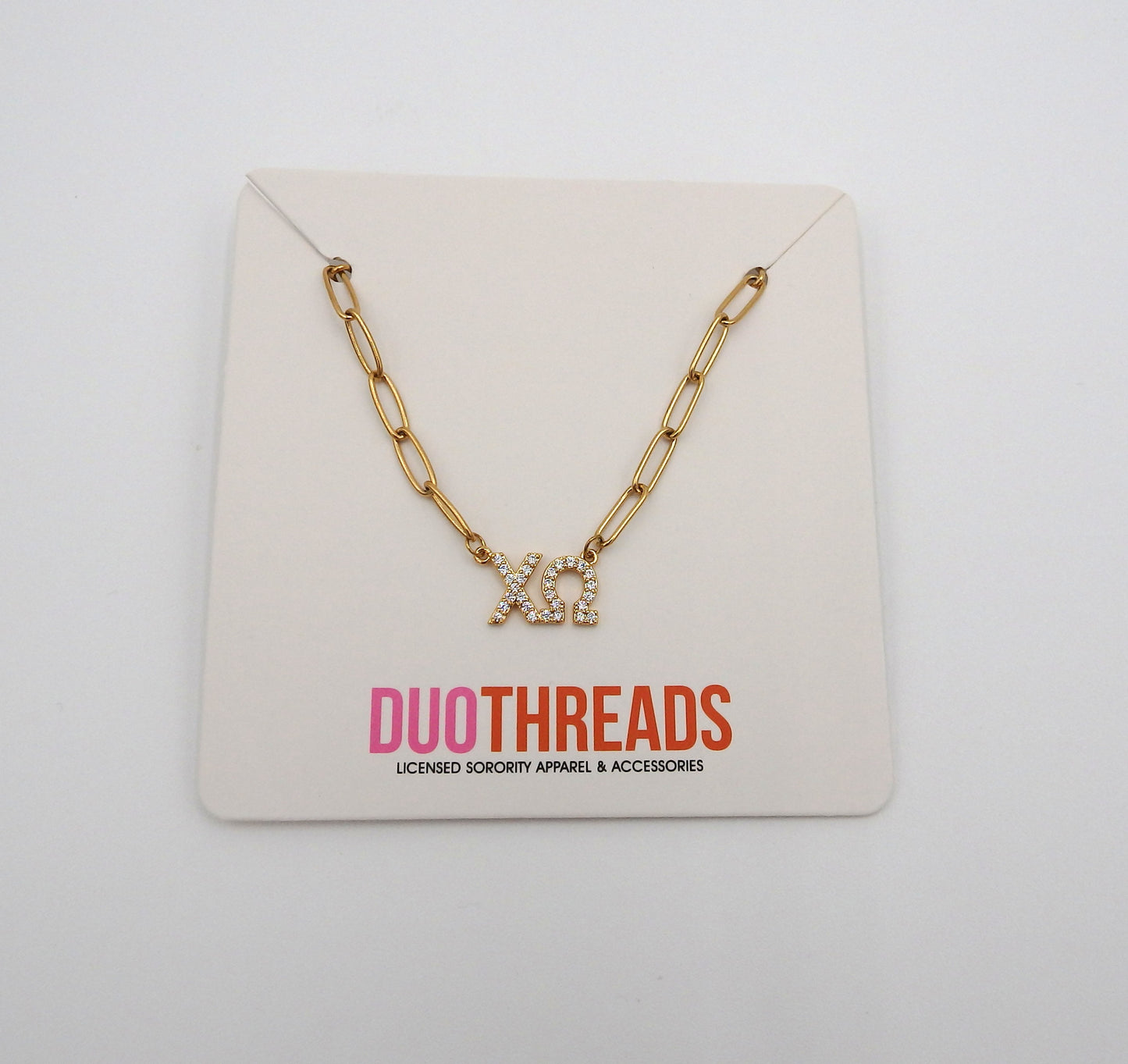 Chi Omega Rhinestone Letters Necklace