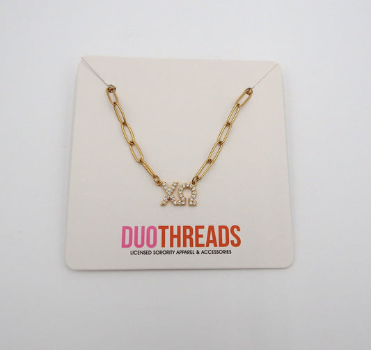 Chi Omega Rhinestone Letters Necklace