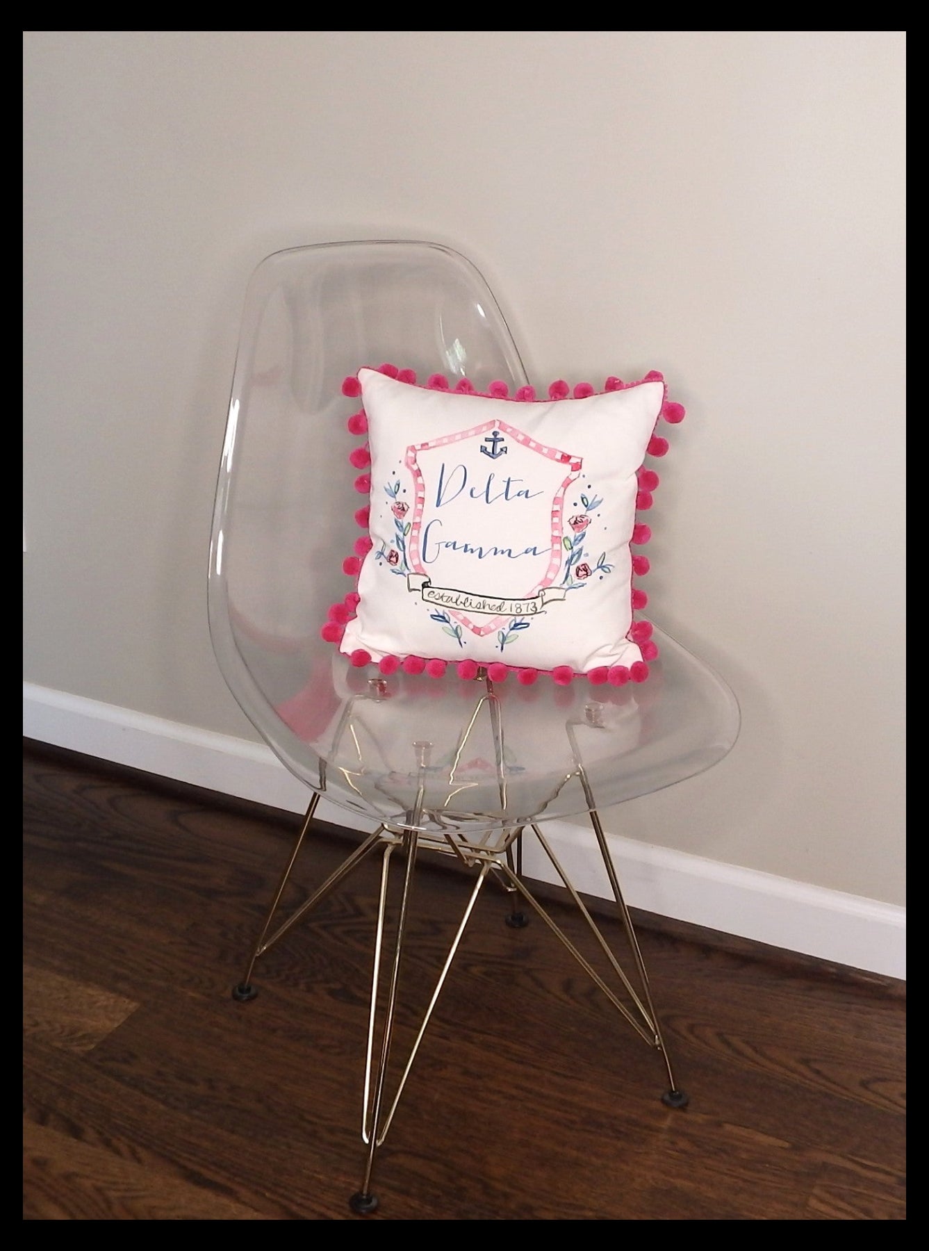 Delta Gamma Pom Pom Pillow