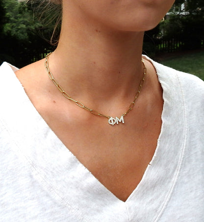 Phi Mu Rhinestone Letters Necklace