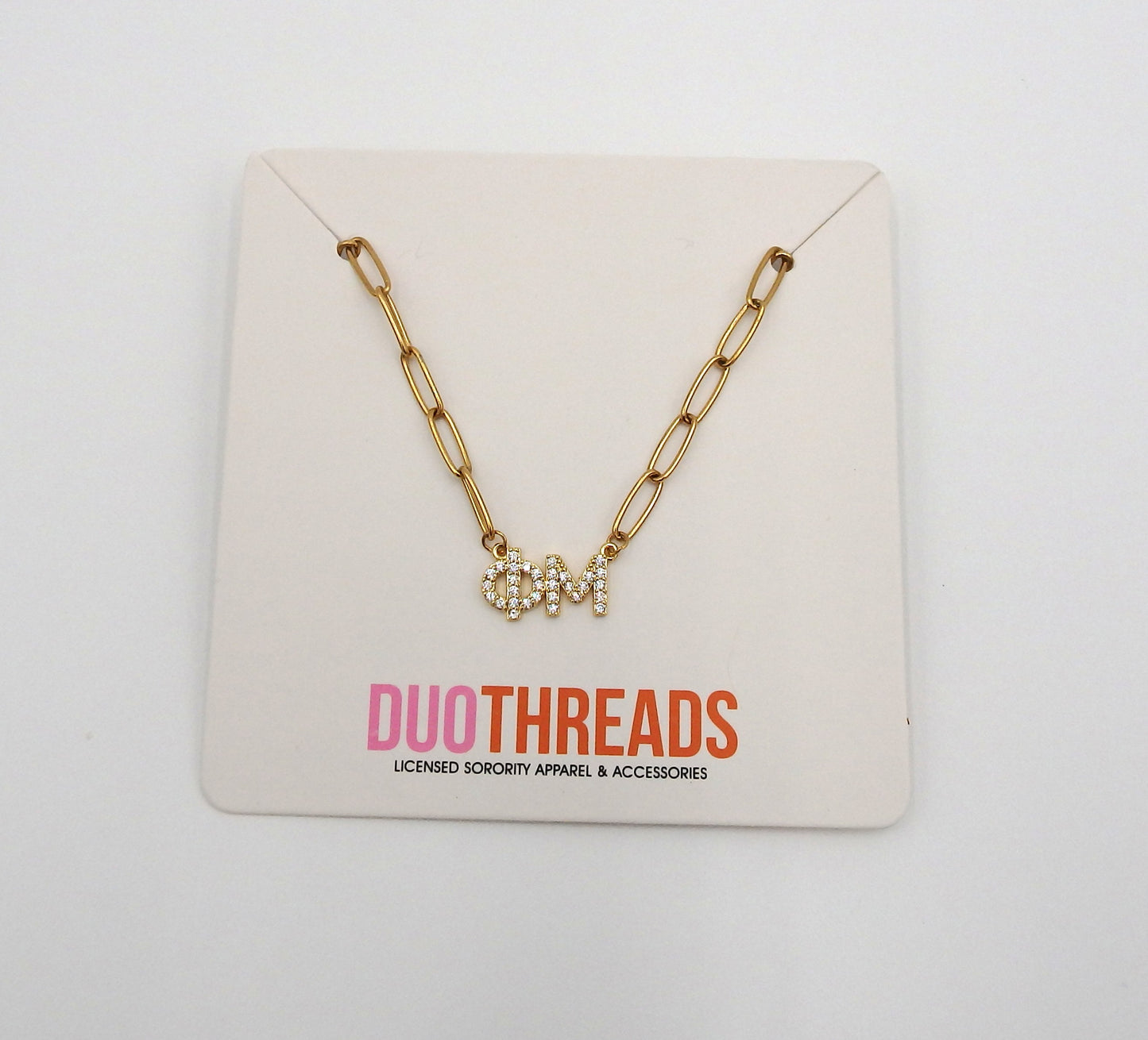 Phi Mu Rhinestone Letters Necklace