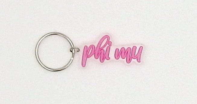 Phi Mu Script Keychain