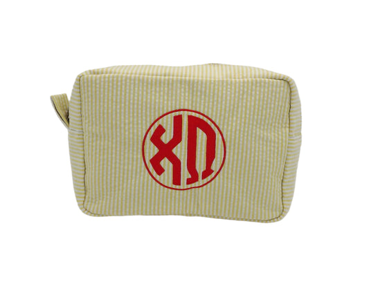 Chi Omega Seersucker Monogram Cosmetic Case