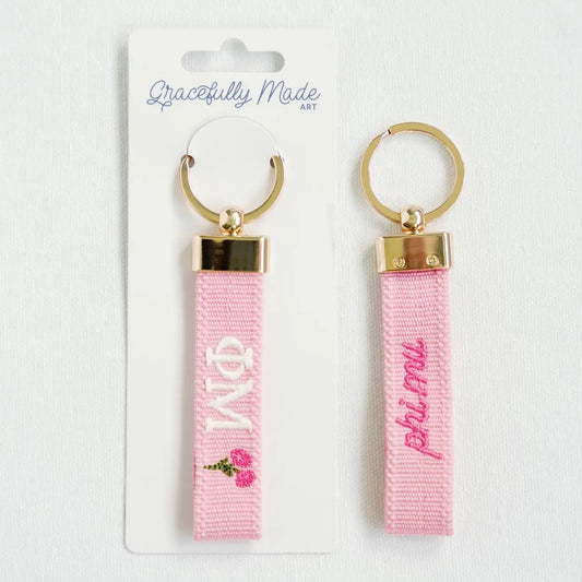 Phi Mu Embroidered Keychain