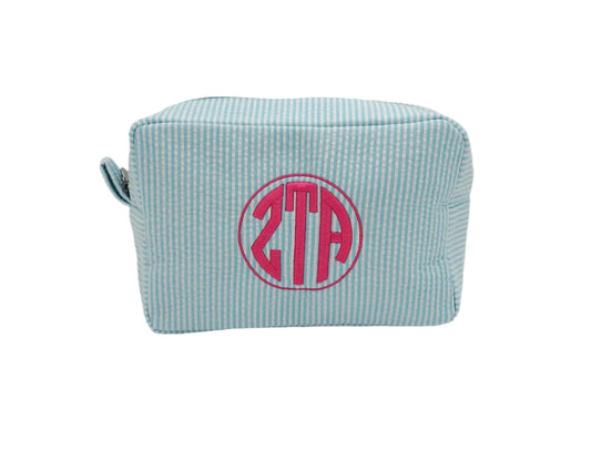Zeta Tau Alpha Seersucker Monogram Cosmetic Case